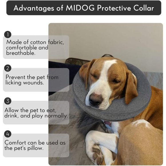 Midog Protective Recovery Soft Dog Cone Pet Inflatable Collar After Surgery New - Picture 3 of 7